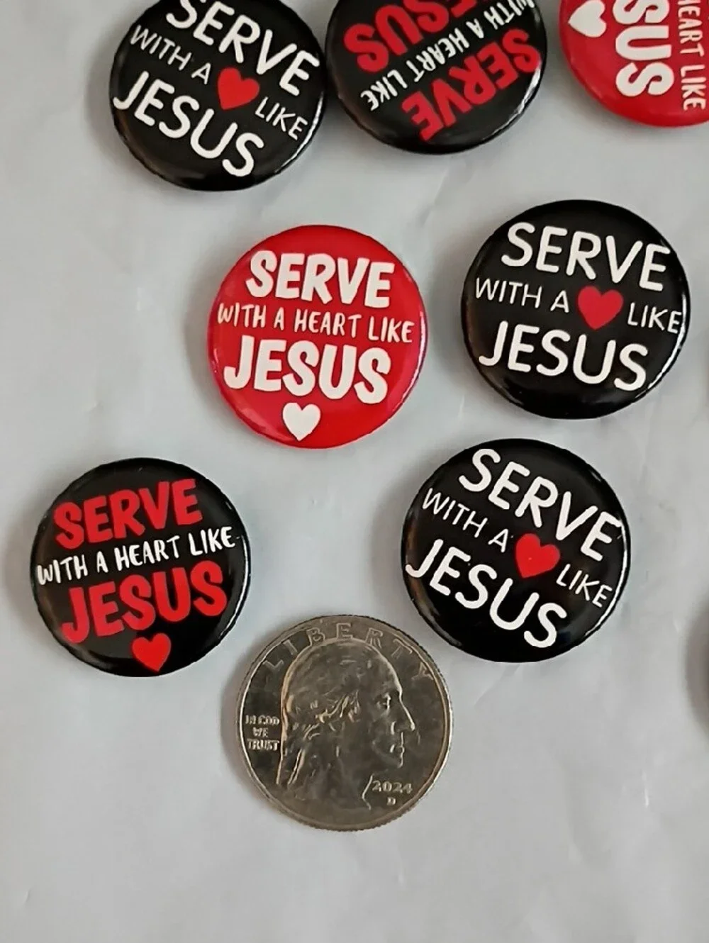 Faith Christian Pins Heart Like Jesus Round Button Pins - Red & Black 24pc 🎁
